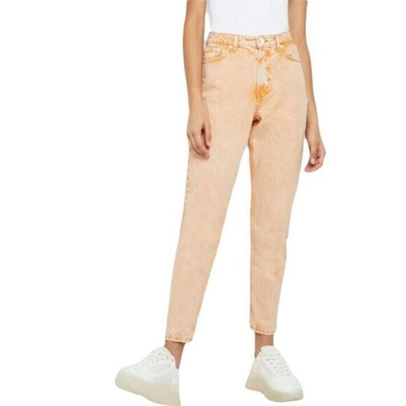 Topshop Orange Stone Washed Cropped Straight Leg Denim Mom Jeans Size 28 - Picture 1 of 8